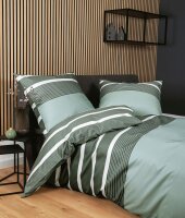 Janine Mako Satin 2 teilig Bettbezug 155 x 220 cm Kopfkissenbezug 80 x 80 cm  J. D. 8468-06 grün grau