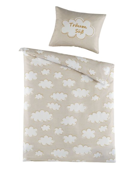 Optidream Renforcé Baby Bettwäsche 100 x 135 cm Bettbezug Kopfkissenbezug 40 x 60 cm Wölkchen natur