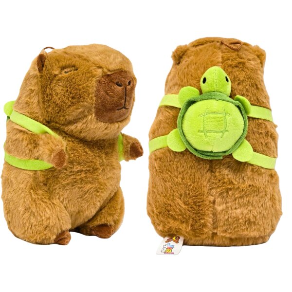 Capybara Kuscheltier braun Figur Plüsch 24 cm Plüsch Capybara mit Schildkröten Rucksack