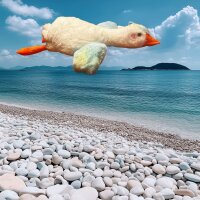 Ente Kuscheltier Kissen Figur Plüsch 42 cm Plüsch Kuschelkissen Flugente Gans weiß blau