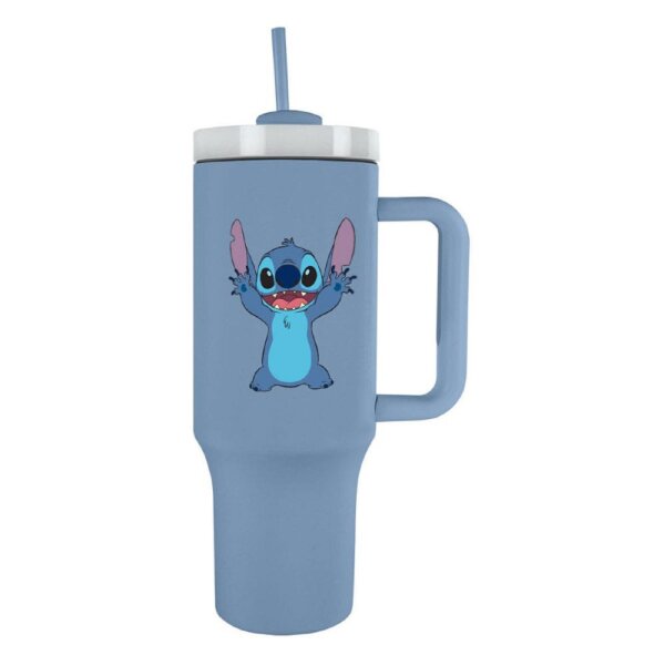 Thermobecher Cup Thermal Mug 1100 ml, Becher mit Deckel, Henkel und Strohhalm, Tumbler Lilo&Stitch blau