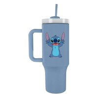 Thermobecher Cup Thermal Mug 1100 ml, Becher mit Deckel, Henkel und Strohhalm, Tumbler Lilo&Stitch blau