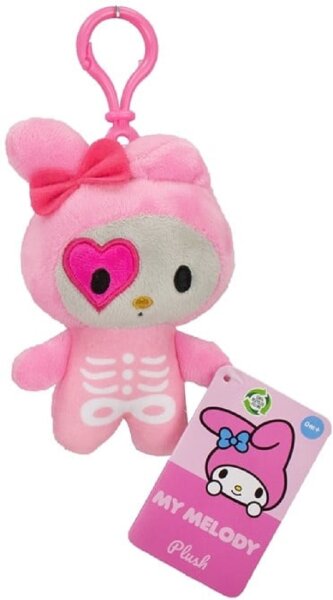 Hello Kitty Skelett rosa Kuscheltier Plüschtier Bagclip XXL 12 cm Stofftier Anime Plush Stofftier Cute Plushie Halloween Weihnachten Geschenke für Kinder