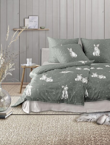Irisette Edel-Feinbiber Bettwäsche Set Koala-J 8654 1 Deckenbezug 140x200 cm + 1 Kissenbezug 90x70 cm grün