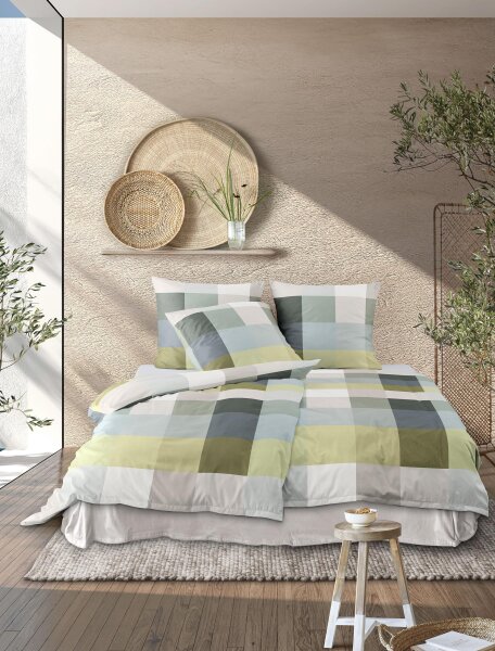 Irisette Mako-Satin Bettwäsche Set Wave 8542 1 Deckenbezug 140x200 cm + 1 Kissenbezug 90x70 cm grün