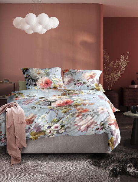 Irisette Mako-Satin Bettwäsche Set Wave 8596 1 Deckenbezug 135x200 cm + 1 Kissenbezug 80x80 cm blau