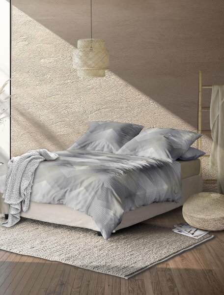 Irisette Mako-Satin Bettwäsche Set Wave 8624 1 Deckenbezug 135x200 cm + 1 Kissenbezug 80x80 cm grau