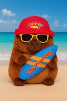 Capybara Plüschtier 25 cm mit Surfbrett Spruch Capy Vibes Only