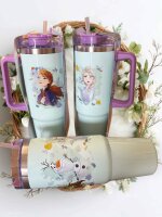 Frozen Elsa Thermobecher Edelstahl 900 ml mit Griff & Strohhalm