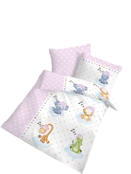 Dobnig Biber Kinderbettwäsche 2tlg. 100x135 cm schlafende Tiere rosa