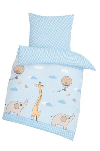 Dobnig Biber Kinderbettwäsche 2-teilig 100x135cm Safari Elefant Giraffe Blau