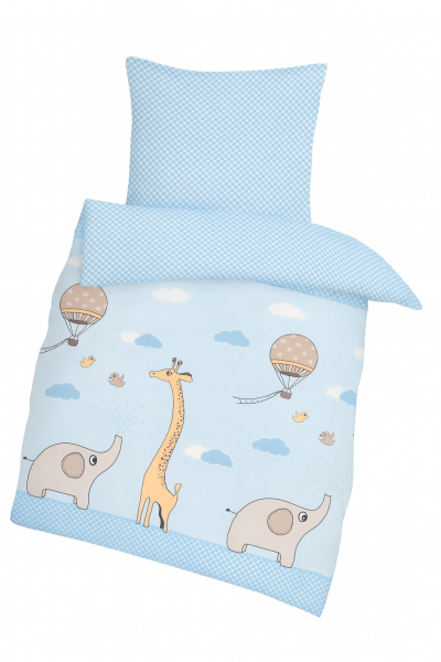 Dobnig Biber Kinderbettwäsche 2-teilig 100x135cm Safari Elefant Giraffe Blau