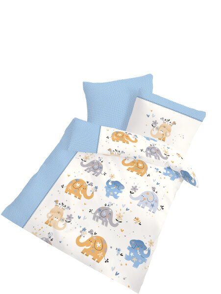 Dobnig Biber Kinderbettgarnitur blau mit Elefanten-Motiv 2-tlg. 100x135 cm