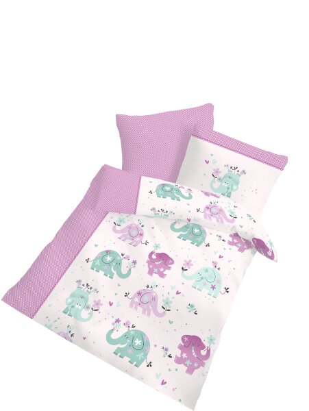 Dobnig Biber Kinderbettgarnitur rosa Elefanten-Motiv 2-tlg. 100x135 cm