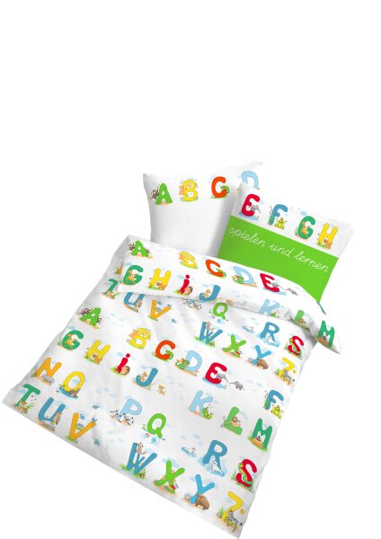 Dobnig Biber Kinderbettwäsche 2tlg. 100x135 cm Alphabet bunt Lernmotiv