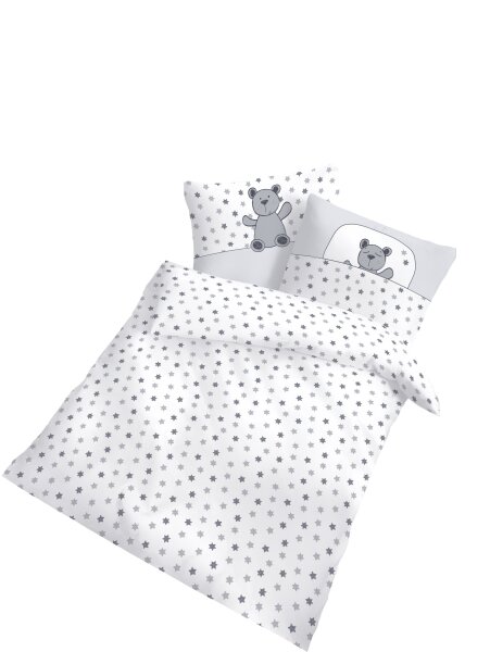Dobnig Renforcé Kinderbettwäsche 2tlg. 100x135 cm Bärchen grau Sterne