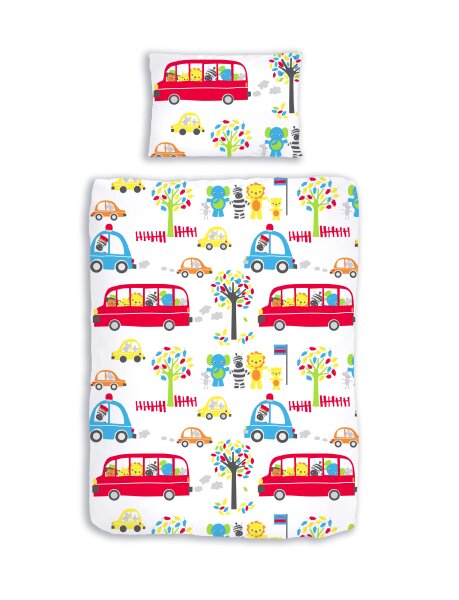 Dobnig Renforcé Kinderbettwäsche 2tlg. 100x135 cm Bus Safari bunt