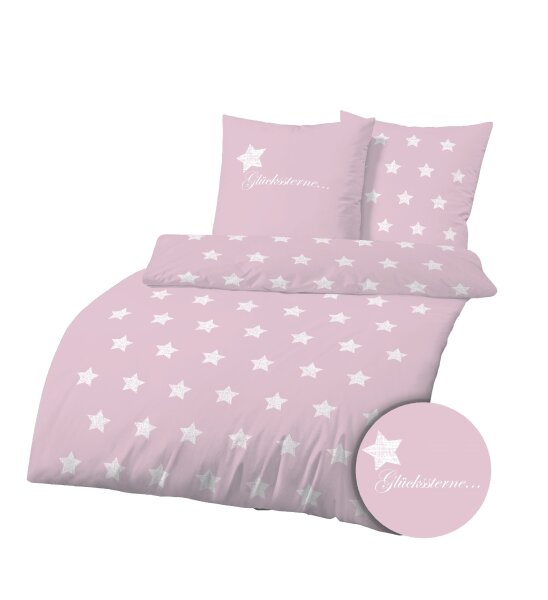 Dobnig Renforcé Kinderbettwäsche  2tlg. 135x200 cm Sterne rosa