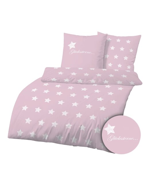 Dobnig Renforcé Kinderbettwäsche  2tlg. 135x200 cm Sterne rosa
