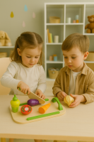 Eichhorn Kaufladen Holz-Spielset 12-tlg. Schneideobst und Gemüse mit Brett & Messer