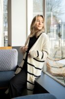 Knit Factory Bibi Lange Strickjacke Beige Schwarz Mit Taschen 36/38 Gestreift