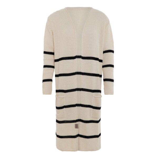 Knit Factory Bibi Lange Strickjacke Beige Schwarz Mit Taschen 40/42 Gestreift