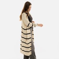 Knit Factory Bibi Lange Strickjacke Beige Schwarz Mit Taschen 40/42 Gestreift