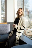 Knit Factory Bibi Lange Strickjacke Beige Schwarz Mit Taschen 40/42 Gestreift