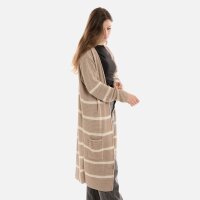 Knit Factory Bibi Lange Strickjacke Leinen Beige Mit Taschen 40/42 Gestreift