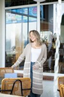 Knit Factory Bibi Lange Strickjacke Leinen Beige Mit Taschen 40/42 Gestreift