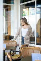 Knit Factory Bibi Lange Strickjacke Leinen Beige Mit Taschen 40/42 Gestreift