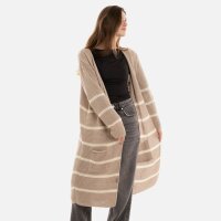 Knit Factory Bibi Lange Strickjacke Leinen Beige Mit Taschen 36/38 Gestreift