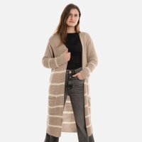 Knit Factory Bibi Lange Strickjacke Leinen Beige Mit Taschen 36/38 Gestreift
