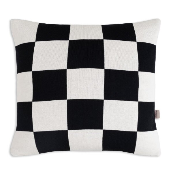 Knit Factory Caro Kissen Ecru Schwarz 50x50 cm Kariert
