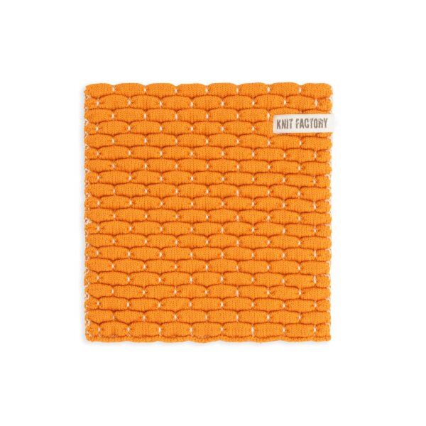 Knit Factory Gestrickter Topfuntersetzer Block Ecru Orange One Size Kariert
