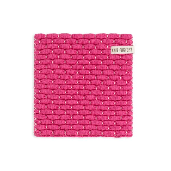 Knit Factory Gestrickter Topfuntersetzer Block Ecru Fuchsia One Size Kariert
