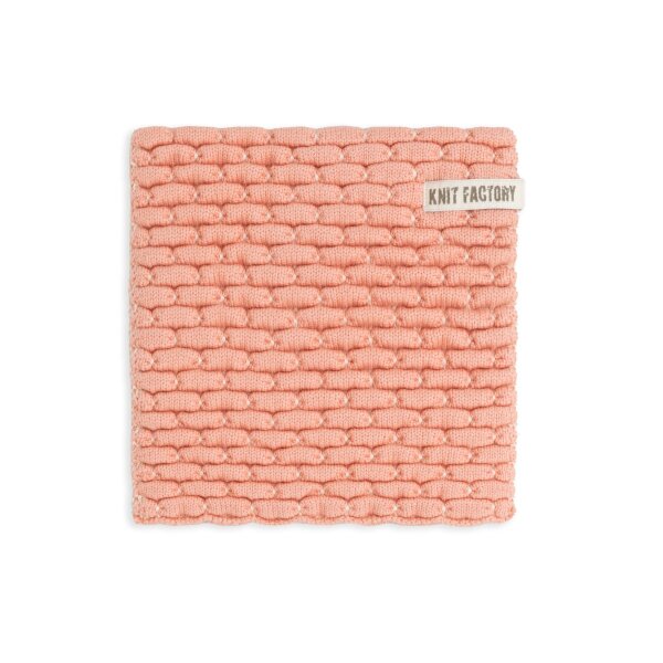 Knit Factory Gestrickter Topfuntersetzer Block Ecru Apricot One Size Kariert