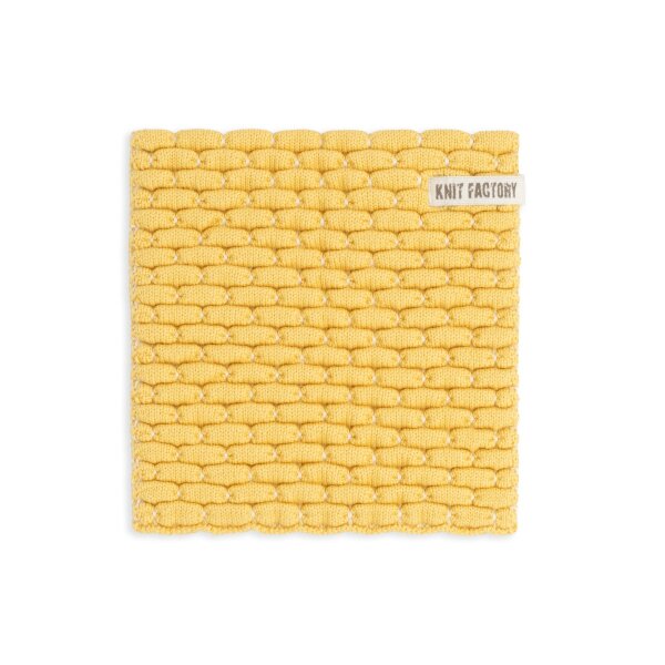 Knit Factory Gestrickter Topfuntersetzer Block Ecru Gold One Size Kariert