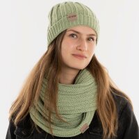 Knit Factory Nica Mütze Sage Green One Size Gestreift