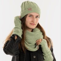 Knit Factory Nica Mütze Sage Green One Size Gestreift