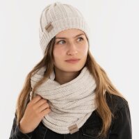 Knit Factory Nica Mütze Beige One Size Gestreift