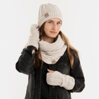 Knit Factory Nica Mütze Beige One Size Gestreift