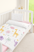 Soma Renforcé Baby Wende Bettwäsche 100 x 135 cm Bettbezug Kopfkissenbezug 40 x 60 cm Safari weiß Punkte bunt