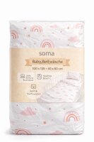 Soma Renforcé Baby Wende Bettwäsche 100 x 135 cm Bettbezug Kopfkissenbezug 40 x 60 cm Regenbogen Wolke pink rosa weiß