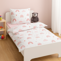 Soma Renforcé Baby Wende Bettwäsche 100 x 135 cm Bettbezug Kopfkissenbezug 40 x 60 cm Regenbogen Wolke pink rosa weiß