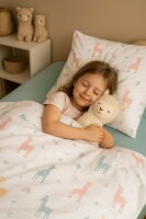 Soma Perkal Baby Wende Bettwäsche 100 x 135 cm Bettbezug Kopfkissenbezug 40 x 60 cm Alpaka Lama Regenbogen weiß bunt Set inklusive passendem Jersey Spannbetttuch 70/140 cm