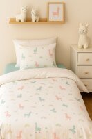 Soma Perkal Baby Wende Bettwäsche 100 x 135 cm Bettbezug Kopfkissenbezug 40 x 60 cm Alpaka Lama Regenbogen weiß bunt Set inklusive passendem Jersey Spannbetttuch 70/140 cm