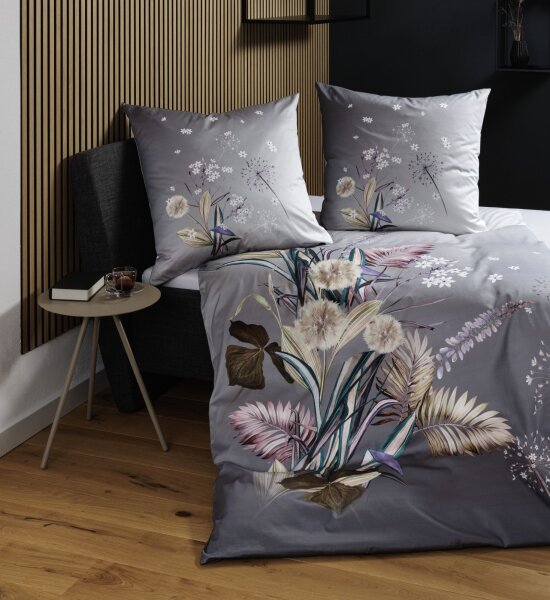 Janine Mako-Satin Bettwäsche 155x200,80x80 2 teilig  Modern Art S 42157-05-510 lila beere grau