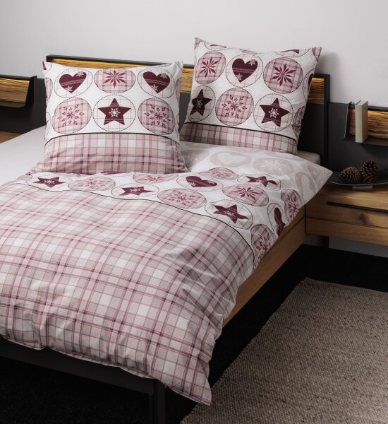 Janine Feinbiber Bettwäsche 200x220 2x80x80 2 teilig  Davos 65179-01-622 rot rosenholz