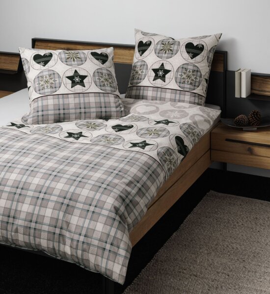 Janine Feinbiber Bettwäsche 200x220 2x80x80 2 teilig  Davos 65179-06-622 grün mauve